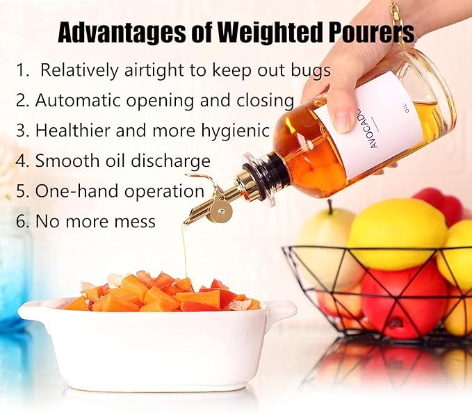 Pafusen 2 Pack Olive Oil Dispenser Bottle, 12 oz Oil Bottles for Kitchen, Glass Oil Coffee Syrup Dispenser, Simple Syrup Bottles with 2 Auto Flip Olive Oil Pourers, Silver