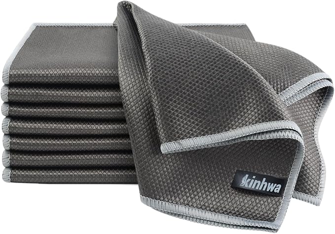 KinHwa Microfiber Glass Cleaning ClothsWindow Cleaning Cloth Lint free Scratch Free Polishing Cloths for Dishes Eyeglasses Car Stainless Steel Appliances Mirrors Screens 16In x 16In Gray 8Pack