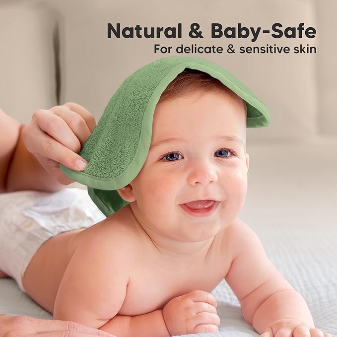 6-Pack Baby Washcloths – Soft Absorbent Viscose from Bamboo Washcloths for Face, Body, Baby Towels for Newborn, Kids, Toddlers,Infant,Gentle on Sensitive Skin,10x10 Reusable Face Towels(Meadow Green)