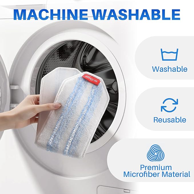 9 PCS Microfiber Mop Pads, Washable & Reusable Mop Pads Replacements for Wood Floor Compatible with Ocedar H2prO, Blue and White - 15.95" x 4.33"