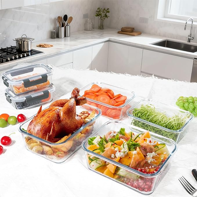 M MCIRCO 67.4oz(8.3 cup), 33.8oz(4.2 cup)& 18.6oz(2.1 cup) Extra Large Glass Food Storage Containers Set with Lids