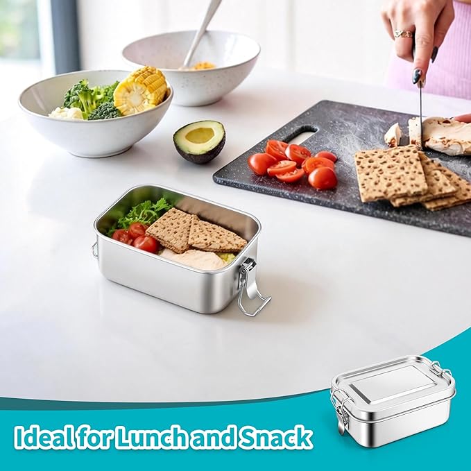 TeamFar Stainless Steel Bento Box, 18.6oz/550ML Metal Lunch Box with Leak-Proof Lid for Kids, Small Lunch Food Containers for School/Work/Meal Prep, Heavy Duty & Dishwasher Safe