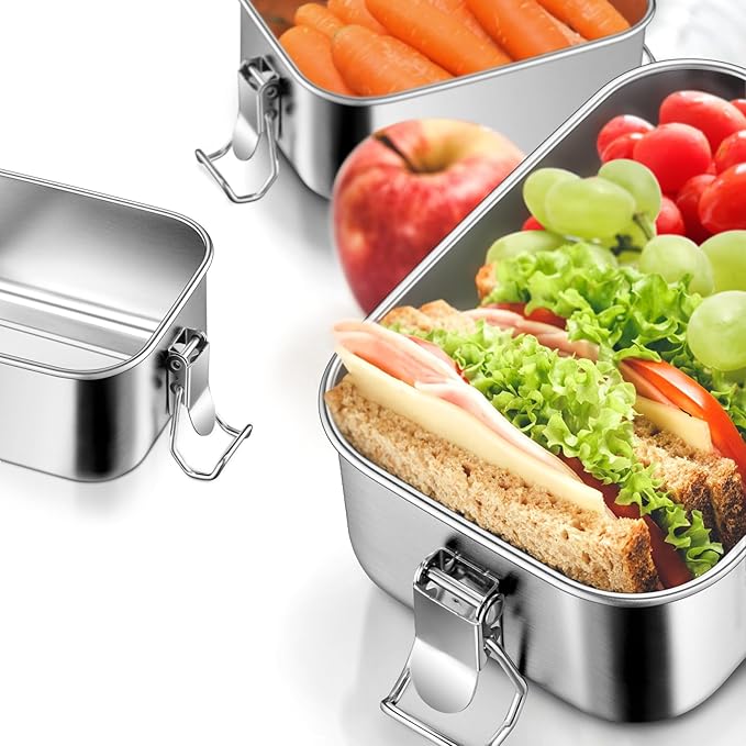 Leonyo 81oz 18/10 Stainless Steel Lunch Box for Adults, 2400ml Metal Bento Box with Divider, Leak-Proof Lunch Food Containers for Woman Man, Dishwasher Safe, Oven Safe Except for Lid