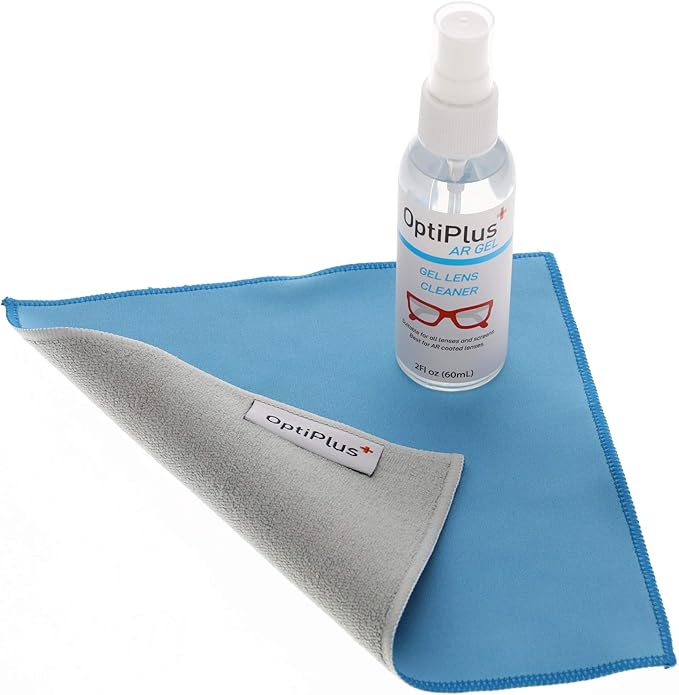 OptiPlus 2 oz. Gel Lens Cleaning Kit | Anti-Reflective Gel Lens Cleaner and Dual-Purpose Microfiber Cloth | Streak-Free Glasses Cleaner