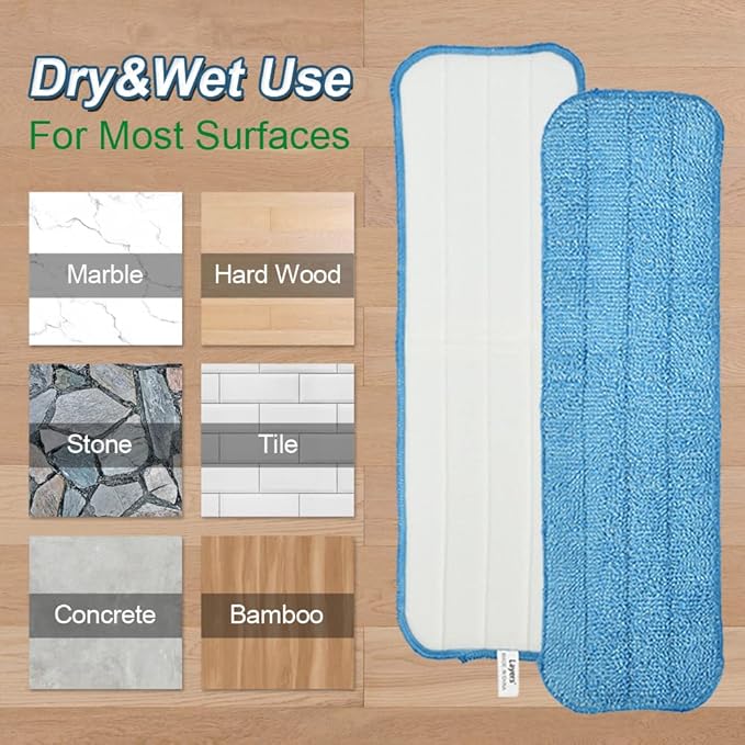 Layers 18"Microfiber Replacement Mop Pads- Reusable Mop Heads Refills fit for Most 16-18inch Spray Velcro Mop, Machine Washable Absorbent Mop Pads- 3Pack