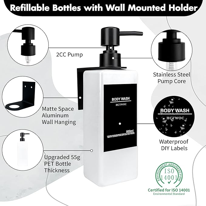 Shampoo Dispenser for Shower Wall, Shampoo and Conditioner Dispenser with 16 Waterproof Labels, No Drill Shower Soap Dispenser Bathroom, Shower Soap Dispenser Wall Mounted 3 Chamber, 17oz,White