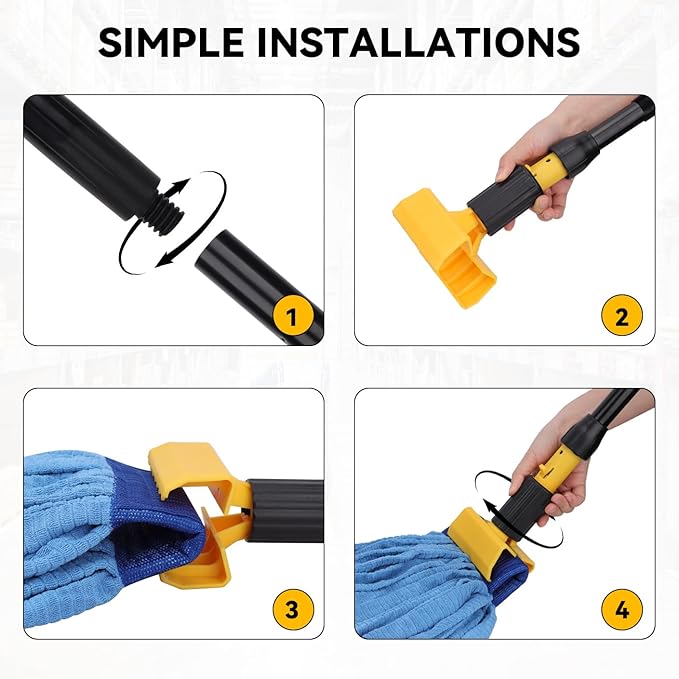 BeiLan Mop Handle Commercial Heavy Duty - 57 Inch Industrial Metal Mop Stick with Jaw Clamp Replacement for Floor Cleaning - Professional Gripper Mops Head Replacement Holder
