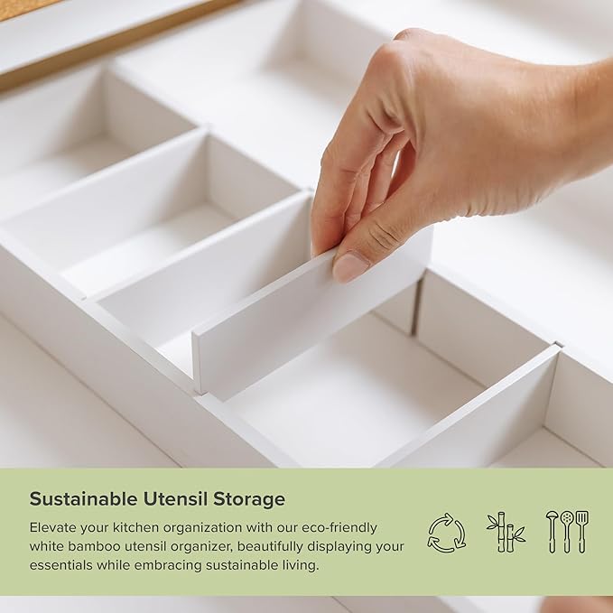 KitchenEdge Adjustable Kitchen Drawer Organizer for Utensils and Junk, Food-Safe Contract Grade with 100% Sustainable Wood