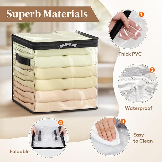 Lifewit 6 Pack Clear Clothes Storage Bags, Sweater Storage with Zipper, 18L Vinyl Foldable Moving Bags, Storage Container for Blankets Bed Sheet Sweater Yarns