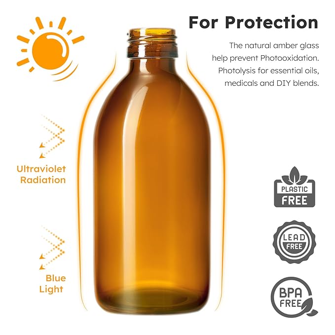 Tecohouse Glass Spray Bottles 8oz, Amber Hair Spray Bottles, 2 Pack Empty Refillable Sprayer Container with Labels, Funnel, Lids, Graduated Pipettes - Handheld Size