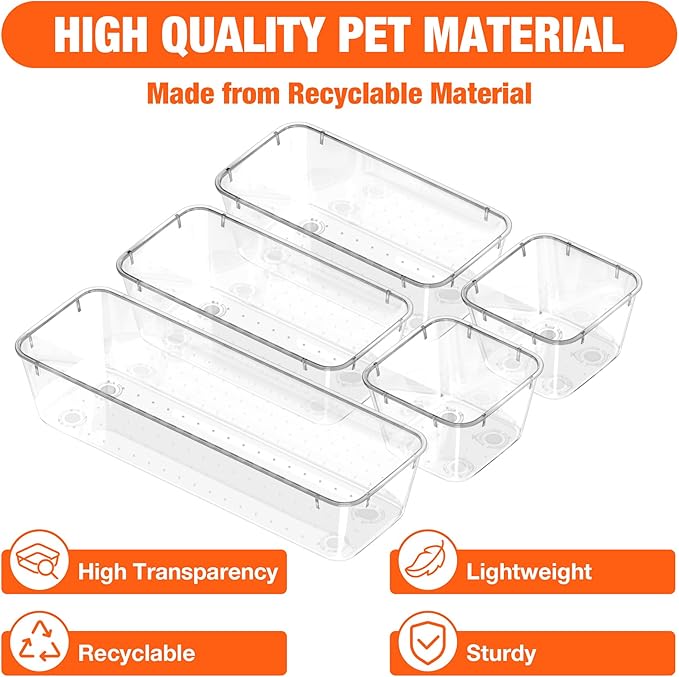 9 PCS Clear Plastic Drawer Organizers Set with Non-Slip Pads