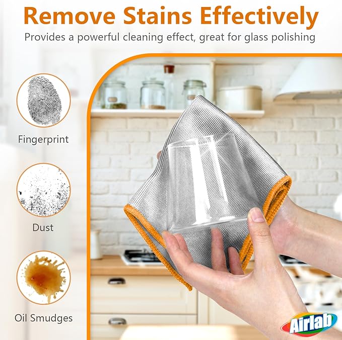 Glass Polishing Cloth Streak Free Miracle Microfiber Cleaning Cloth Lint Free Cleaning Rags for Glasses Kitchen Dish Mirrors Easy Clean, Pack of 6