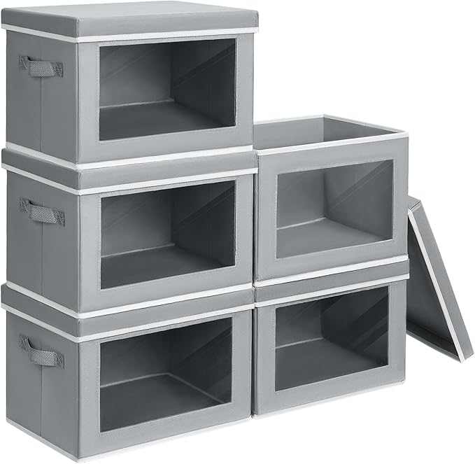 Decorative Bins with Lids, Stackable Cube Bins for Closet