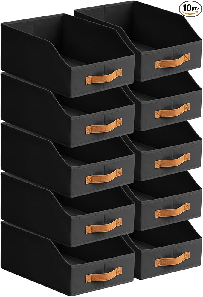 Homsorout Fabric Storage Bins for Organizing - 10 Pack Large Trapezoid Collapsible Storage Bins with Front Handle