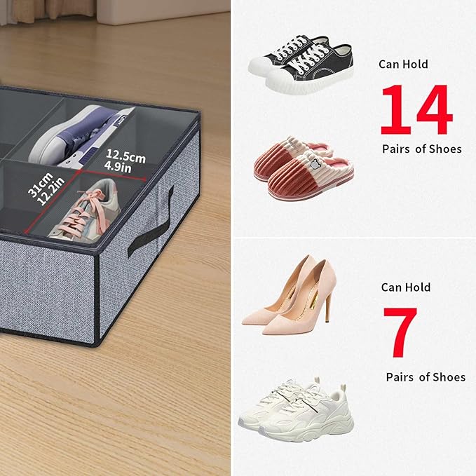 Under Bed Shoe Storage Organizers for Kids and Adults Fit 14 Pairs of Shoes & 4