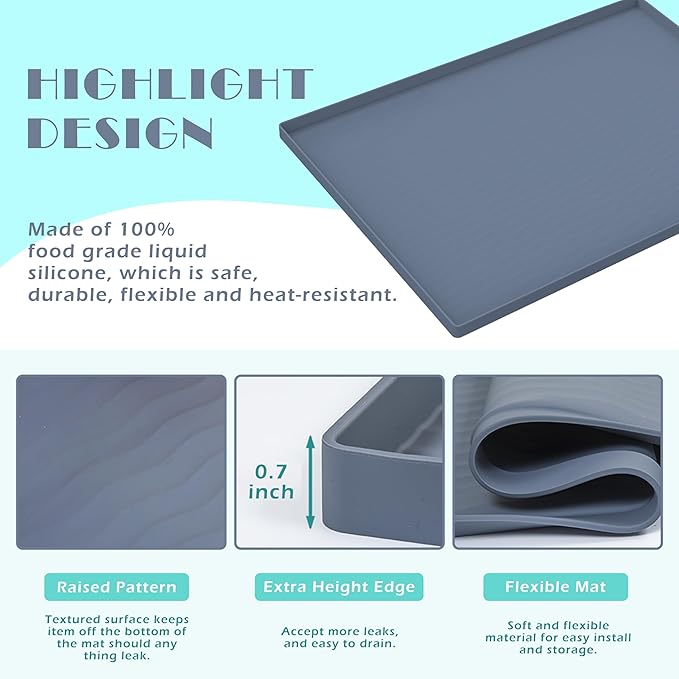 URMONA Waterproof Silicone Under Sink Mat 25'' x 22'' Shelf Liner for Kitchen and Bathroom, Cabinet and Counter Protector, Storage and Organizers, Litter Mat, Pet Cat Puppy Essentials(Green)