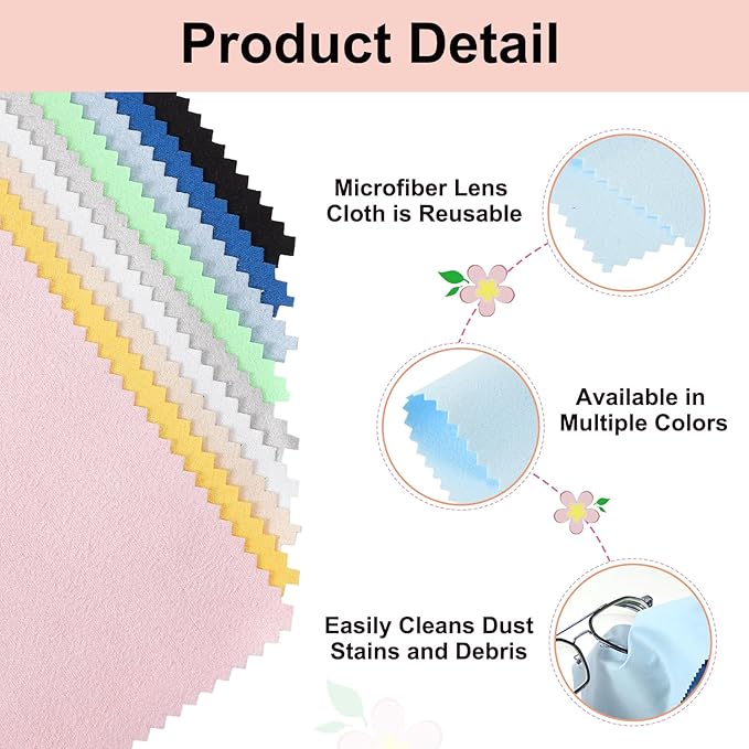 uxcell 6 Pcs Microfiber Cleaning Cloth for Glasses, 8 x 8 Inch Eyeglass Cleaning Cloth, Glasses Cleaner Wipes for Electronics Lenses Screens Cameras Cell Phones, Light Blue