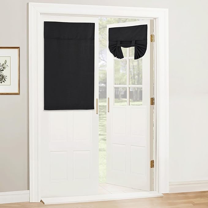 RYB HOME French Door Curtains for Door Window, Farmhouse Home Decor No Drill Faux Linen Room Darkening Privacy Window Blinds, W 26 x L 40, 1 Panel