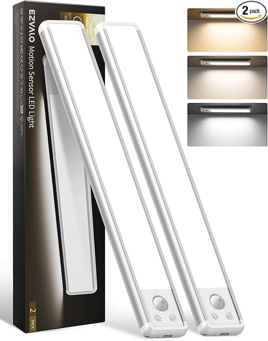 EZVALO 11.8-inch Under Cabinet Lighting, 2400mAh Rechargeable Motion Sensor Light, 3 Color Temperatures, Dimmable Magnetic Wireless Light for Kitchen, Pantry, Closet, Stairs