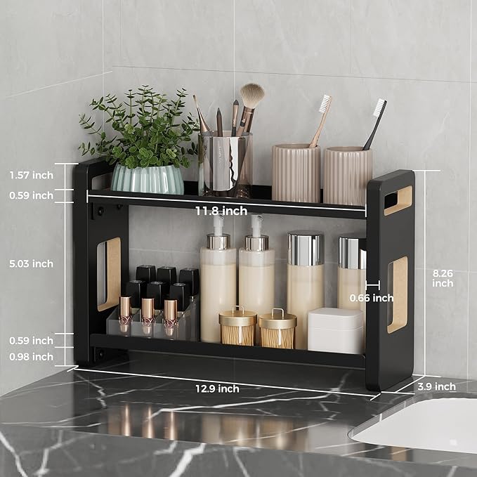 Bathroom Counter Organizer, Bathroom Counter Shelf, Black 2 Tier