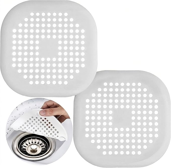 2-Pack Silicone Shower Drain Covers 5.5″ x 5.5″ Ultra-Thin Hair Catcher & Drain Strainer for Shower Floor, Tub, Sink