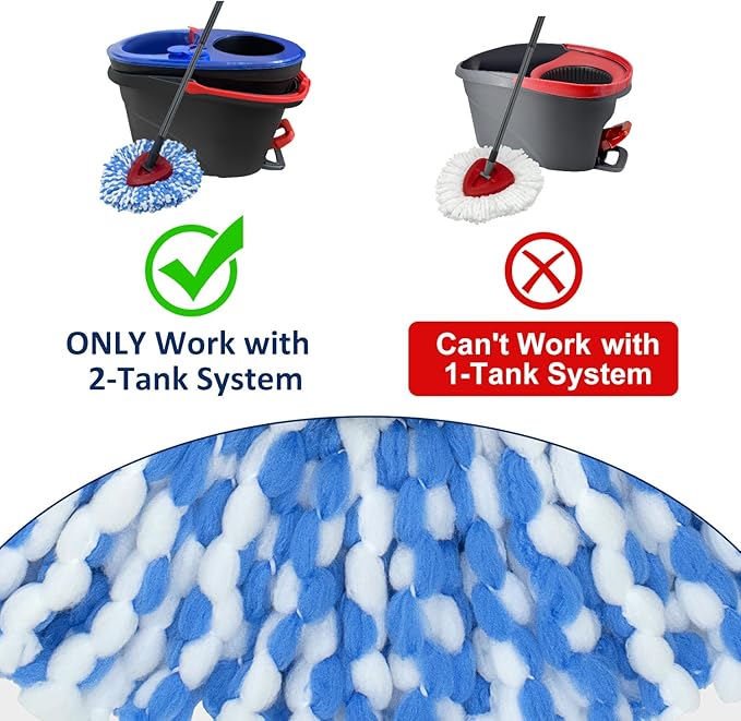 Spin Mop Head Replacements Compatible with Ocedar RinseClean 2 Tank System,Mop Head Refill Replacement for O-cedar 2 Tank System - Easy to Replace,100% Microfiber, All Hard-surfaced Floor Clean 3 Pack