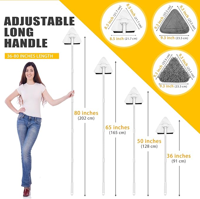 JEHONN Wall Mop with Long Handle 80 inches, Upgraded 180° Collapsible Baseboard Cleaner Tool with Squeegee