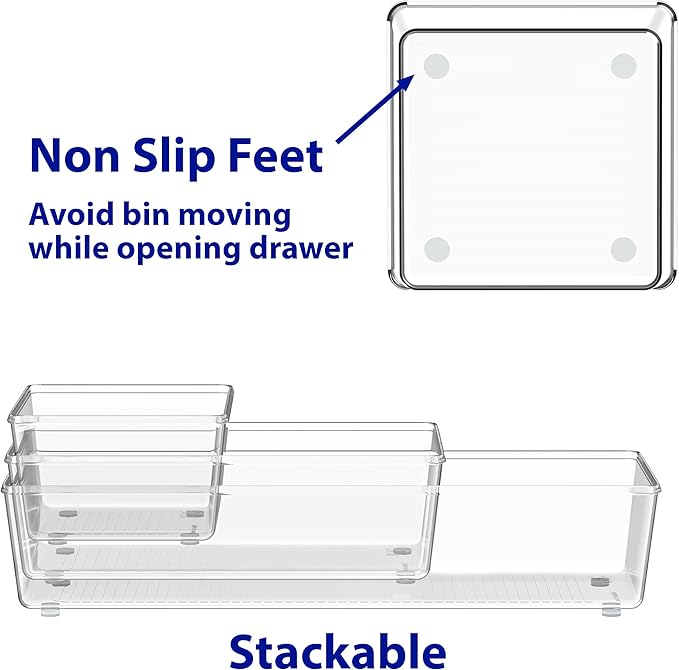 Simple Houseware 20 PCS Clear Plastic Drawer Organizers Set, 5-Size for Makeup