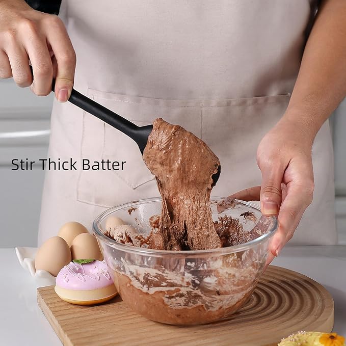 Silicone Cooking Spoon Set, High Heat Resistant Stiff Mixing Spoon, Extra Long Large Kitchen Utensil for Stirring, Mixing and Serving, 13.6 Inches, 4pack