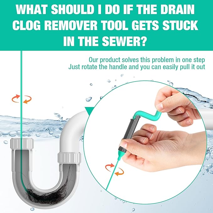 Rotating Handle Drain Snake - 40 Inch Steel Wire Hair Drain Clog Remover, Heavy Duty Flexible Plumbing Snake for Shower, Sink, Toilet