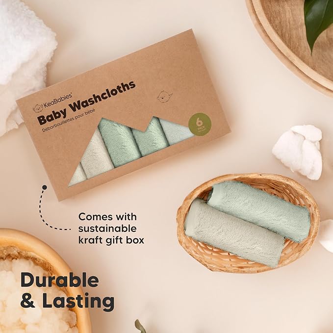 6-Pack Baby Washcloths – Soft Absorbent Viscose from Bamboo Washcloths for Face, Body, Baby Towels for Newborn, Kids, Toddlers,Infant,Gentle on Sensitive Skin,10x10 Reusable Face Towels(Meadow Green)