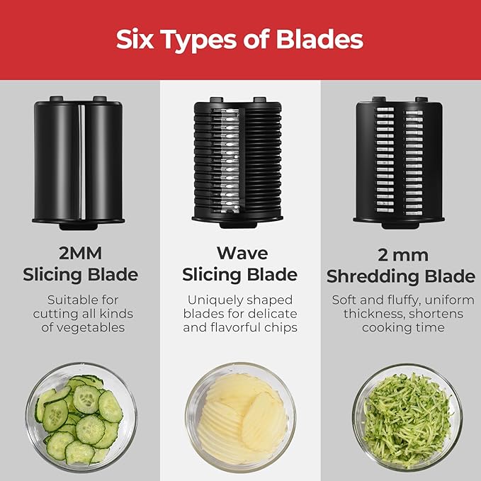 Electric Cheese Grater, Salad Maker With 6 Different Shapes of Blades, 250W Electric Slicer Shredder, Electric Salad Machine for Cheeses, Fruits, Vegetables