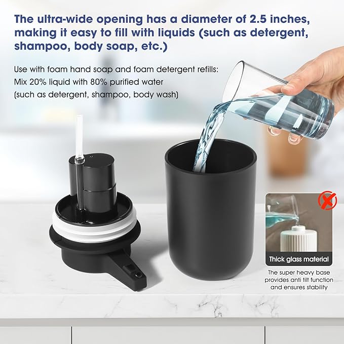 2 Pack Automatic Foaming Soap Dispenser, 10.5oz Touchless Electric Hand Soap Dispenser, Rechargeable Foam Pump for Kitchen Sink, Modern Black (Black)