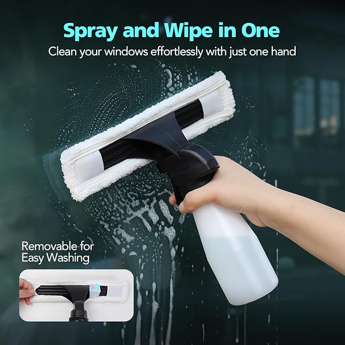 Window Vacuum Cleaner Kit Cordless, 35Min Runtime & 2 Suction Nozzles Cleaning Tool