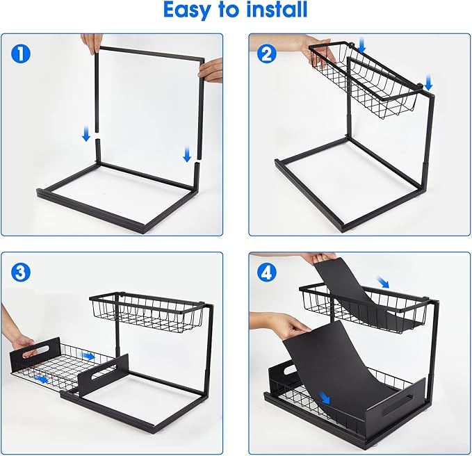 Under Sink Organizer, 2 Tier Pull-Out Cabinet Storage Shelf, 1 Pack Black