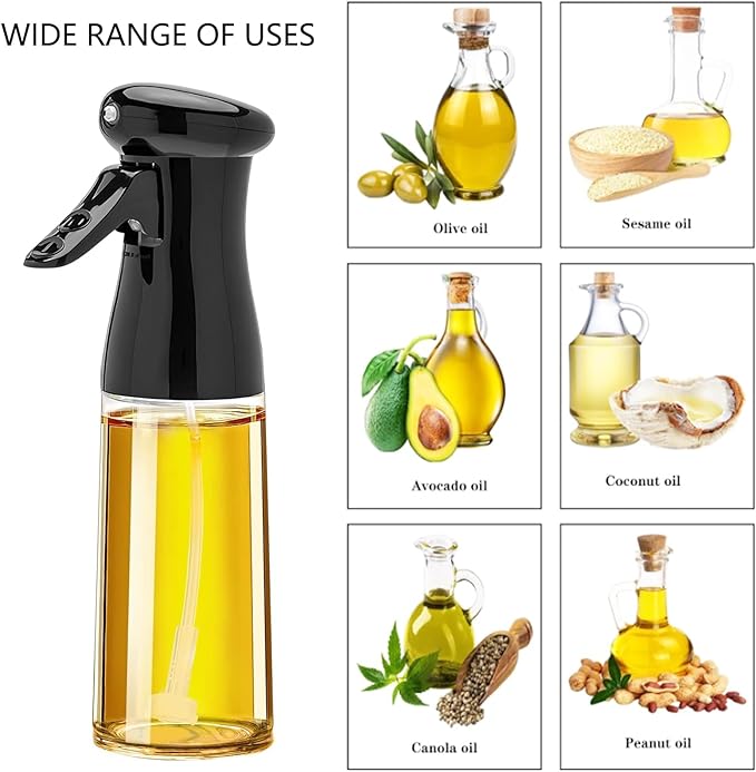 Olive Oil Sprayer for Cooking , 200ml Glass Oil Dispenser Bottle Spray Mister , Refillable Food Grade Oil Vinegar Spritzer Sprayer Bottles for Kitchen, Air Fryer, Salad, Baking,Gifts for Mom Dad