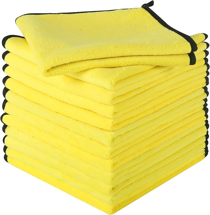 Microfiber Cleaning Cloths 12 Pack, 16 x 16 in (40 x 40 cm), 550 GSM, Lint‑Free & Streak‑Free, Scratch‑Free Towels for Kitchen, Glass & Car Detailing (Gray/Yellow)