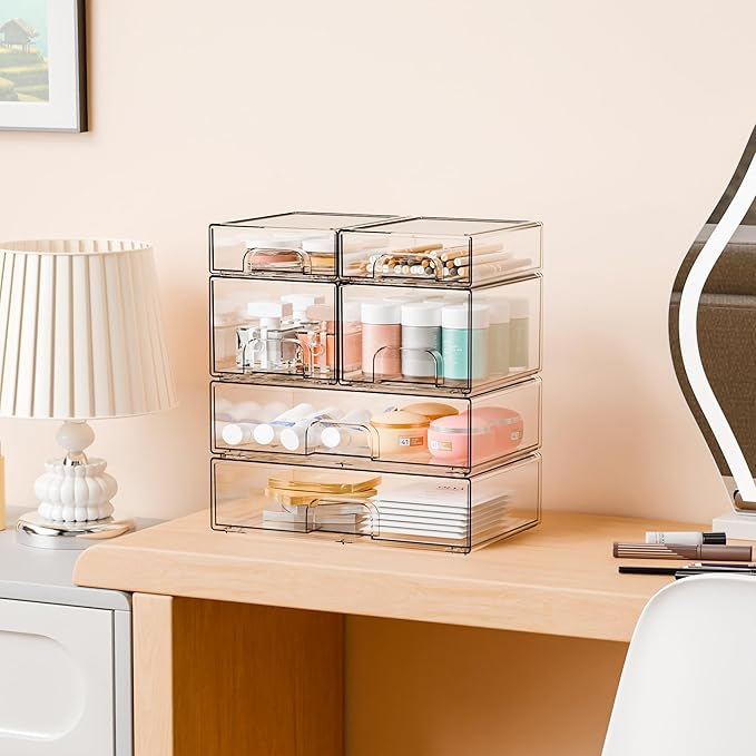 Clear Stackable Storage Drawers, Set of 6, Acrylic Drawers