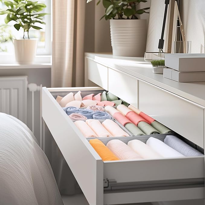 Drawer Organizer Clothes, 10 Pack Dresser Organizer for Baby Clothes, Grey