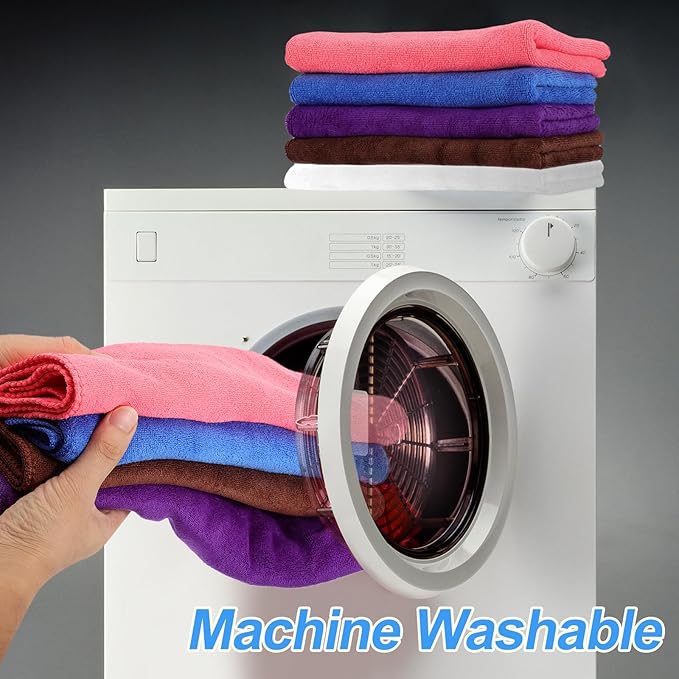 HARFINGTON 2 Pack Microfiber Cleaning Cloth, 30" x 14" Multi-Functional Cleaning Towels Reusable Absorbent Rags for Car Wash Kitchen Household Window Clean, Purple