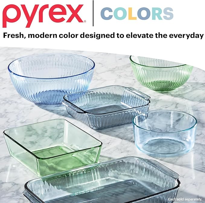Pyrex Colors Tinted (12-PC Full Set) Small/Medium/Large Food Storage Container Set, Snug Fit Non-Toxic Plastic BPA-Free Lids