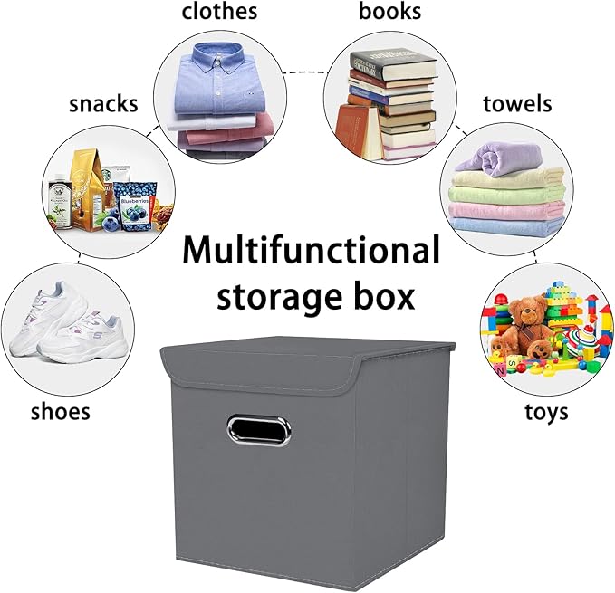Closet Organizers Fabric Storage Bins With Lids Collapsible Cube Storage, （Grey