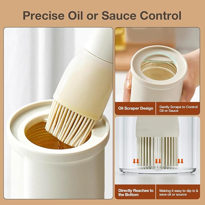 YARRAMATE 2pcs 300ml / 10oz Oil Dispenser with Brush - Glass Oil Dispenser for Kitchen with Silicone Heat Resistant Brush - Cooking Brush for Oil and Sauce Cooking BBQ Grill Frying - Black&White