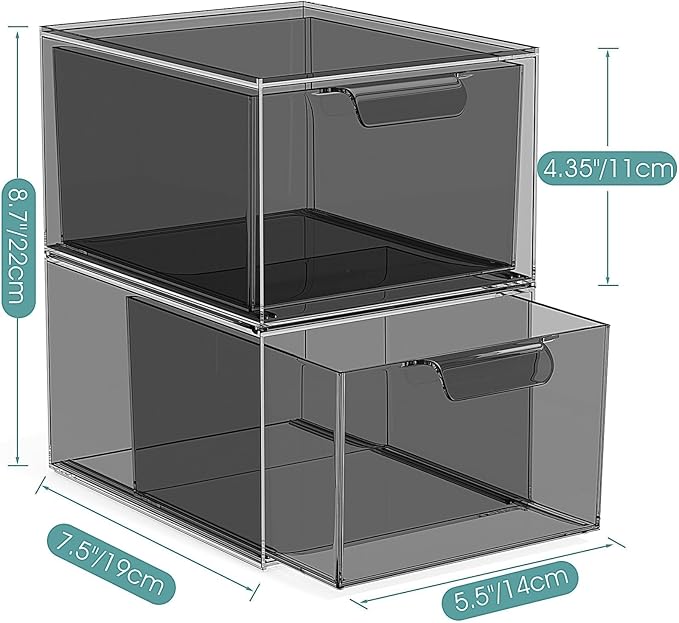 4 Pack Stackable Makeup Organizer and Storage, Black