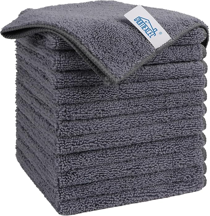 HOMEXCEL Grey Microfiber Cleaning Cloth, 12 Pack Premium Microfiber Towels for Cars, Lint Free, Scratch-Free, Highly Absorbent, Reusable Cleaning Rags for Car, Household, Kitchen, Window, 11.5"X11.5"