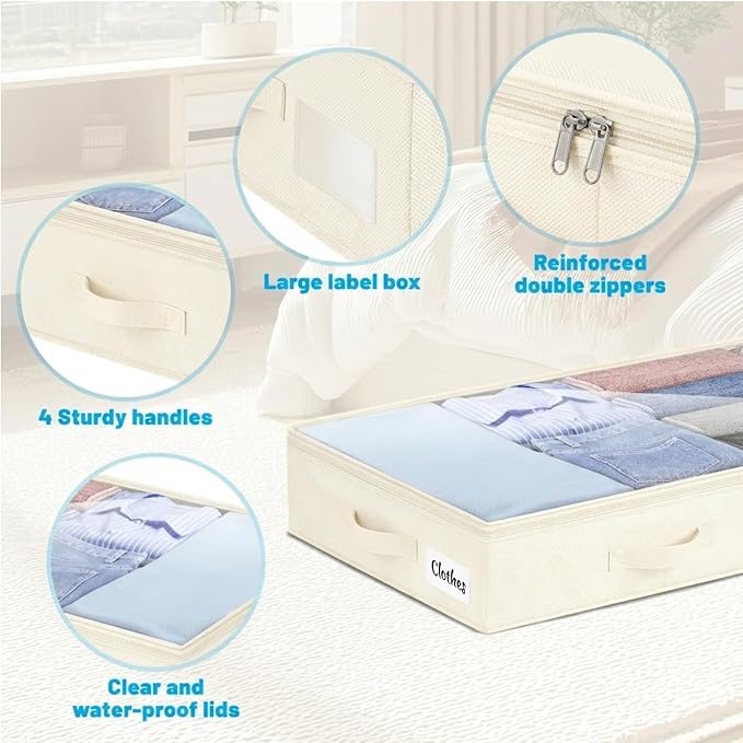 4 Inch Low Profile Under Bed Storage Drawer 2 Pack, Lightweight Underbed Clothes Storage Container Bins With NO STURCTURE