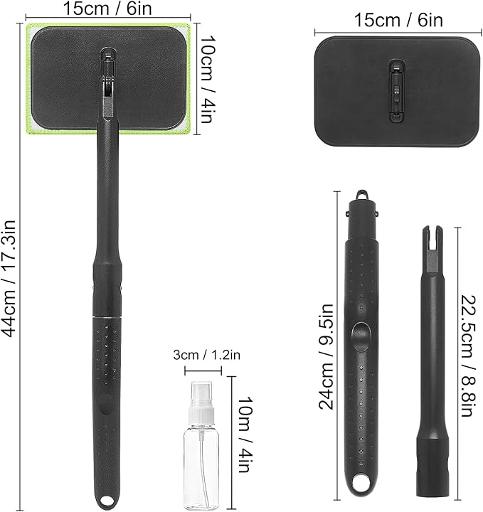 Windshield Cleaner Tool with 6 Reusable Magic Fiber Pads & Spray Bottle, Removable Handle Car Window Wiper Kit for Interior/Exterior Glass, Trucks