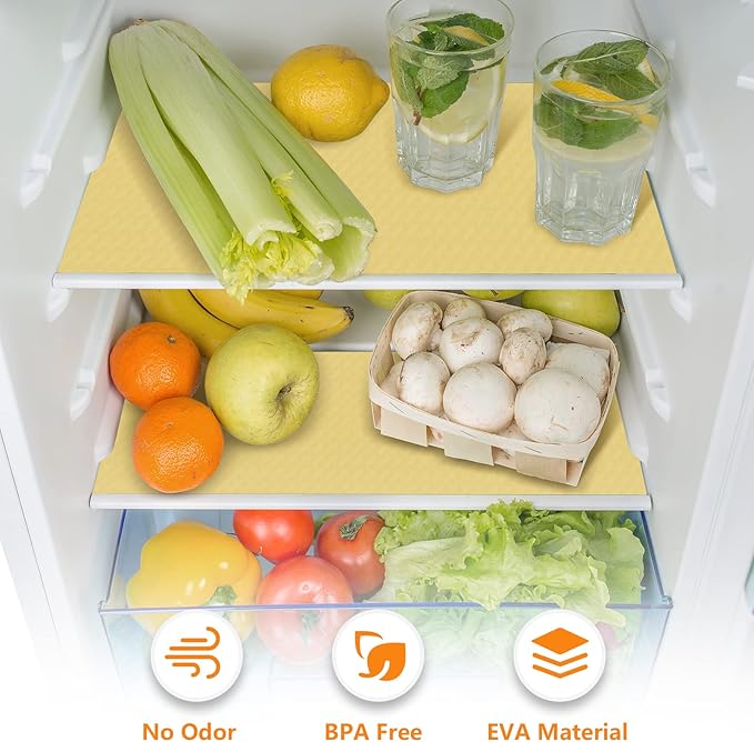 Shelf Liners for Kitchen Cabinets Refrigerator Liners Waterproof & Oil-Proof Kitchen Cupboard Liner Non Adhesive Drawer Mats Cabinet Liners for Shelves -Yellow Beige 11.8 x 59 Inches