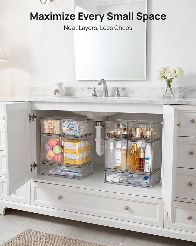 Stackable Storage Drawers Set of 5, Clear Plastic Organizer Bins for Baby Bottle
