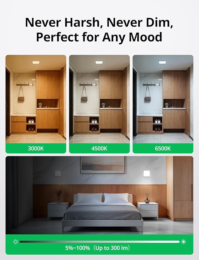 Bojim Rechargeable Remote Control Battery Operated Motion Sensor Ceiling Light Indoor, Brightness Dimmable 3 Colors No Wiring Magnetic Overhead Shower Lighting for Closet Bedroom Pantry Garage